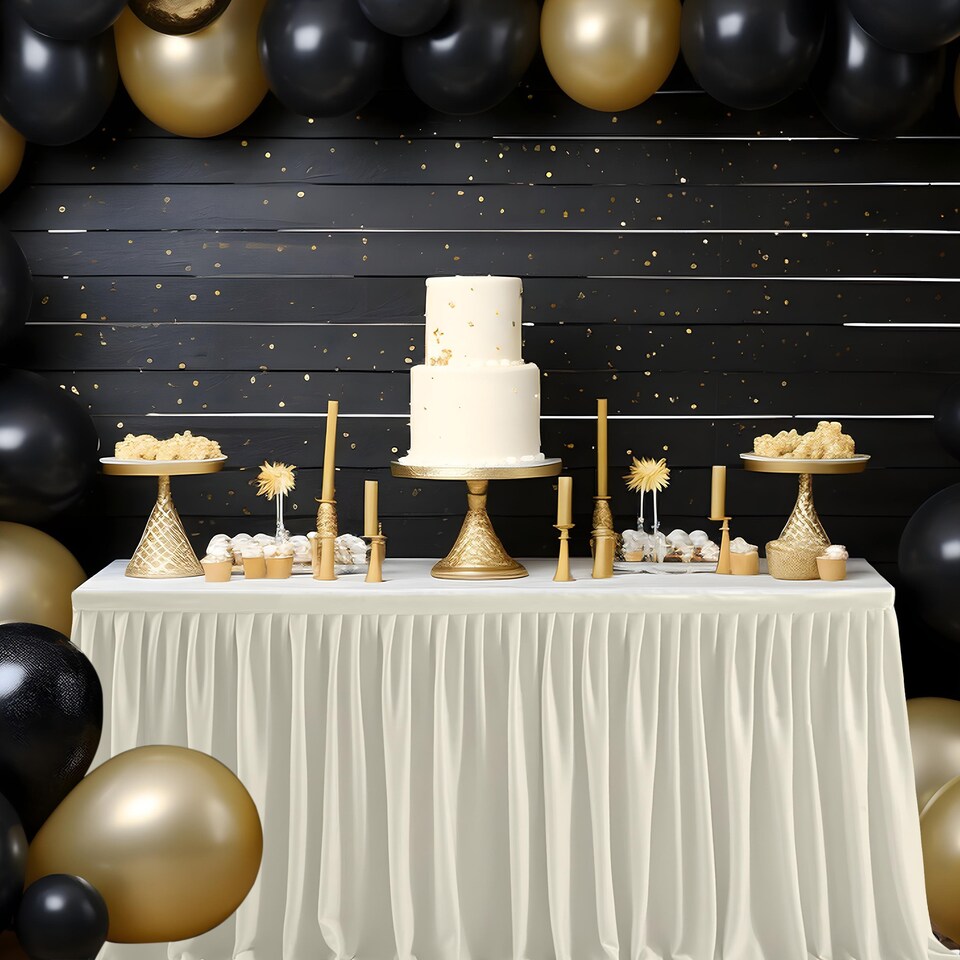 image 1 of Pleated Rectangle Polyester Table Skirt, Decoration Tableware - 14 Feet