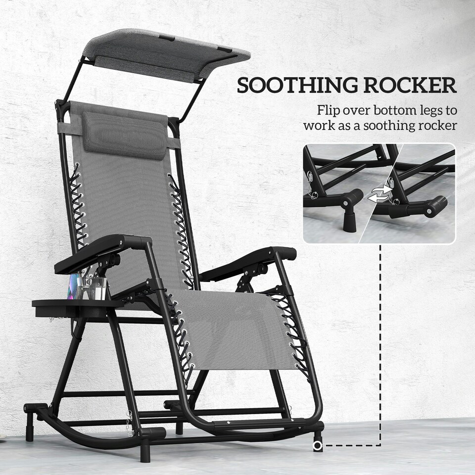 image 1 of Outsunny Folding Recliner Chair Outdoor Lounge Rocker Zero-Gravity Seat, Grey