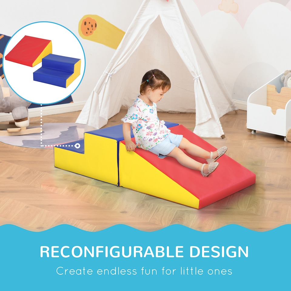 image 1 of HOMCOM 2-Piece Soft Playset for Toddlers, Climb, Crawl, Red