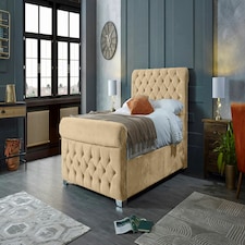 Veneta Plush Beige Double Bed Frame - Beige