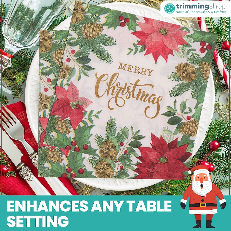 image 1 of Trimming Shop 33 x 33cm Poinsettia Leaf  2 Ply Holiday Serviettes - 20pcs