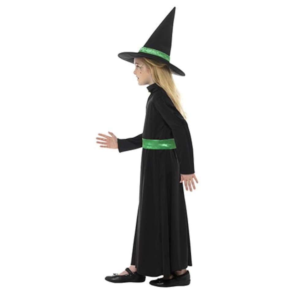 image 1 of Wicked Witch Black and Green Girls Fancy Dress Costume Kids Medium - Age 7-9