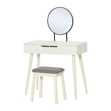 HOMCOM Dressing Table Vanity Set Make Up Desk with Mirror & Stool White