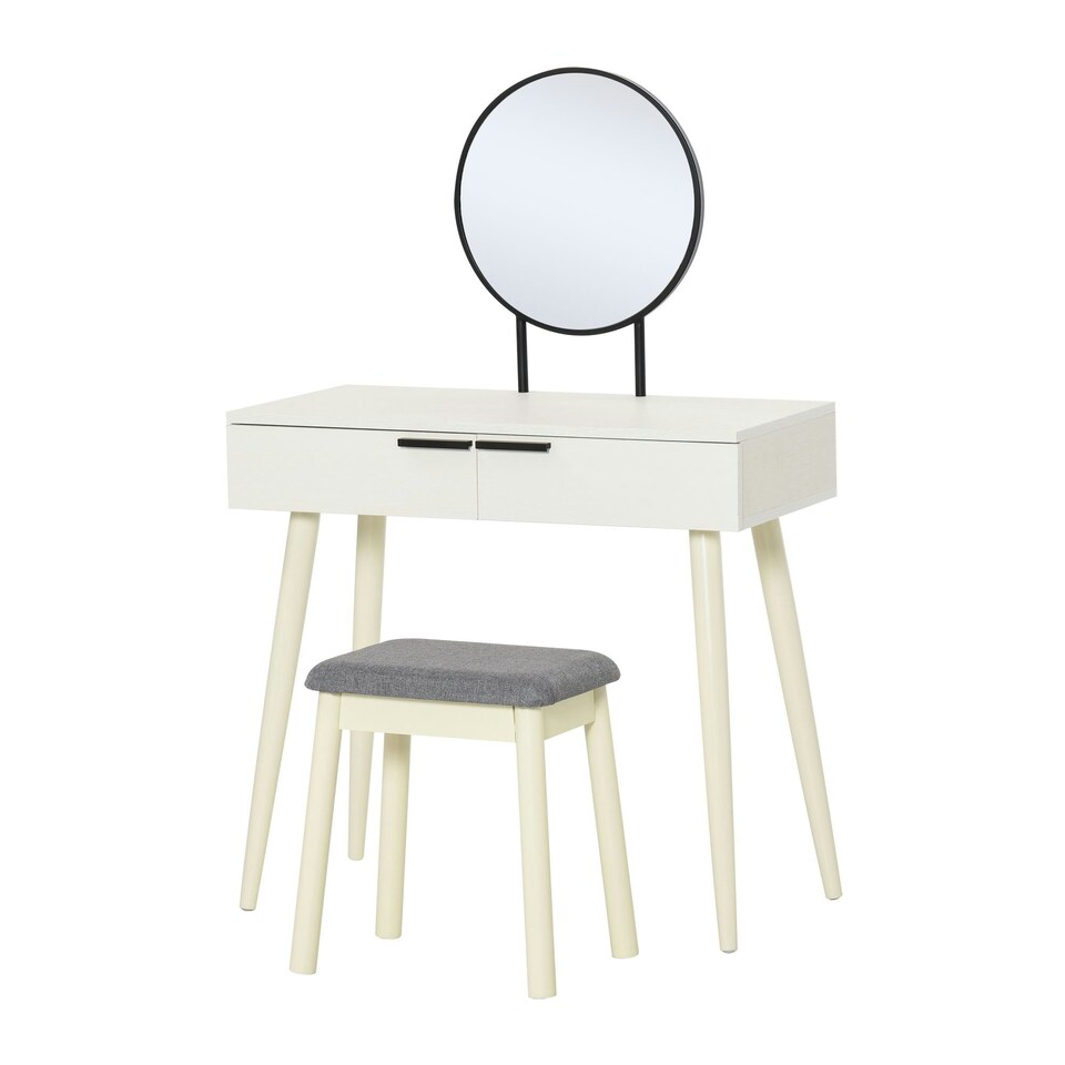 image 1 of HOMCOM Dressing Table Vanity Set Make Up Desk with Mirror & Stool White