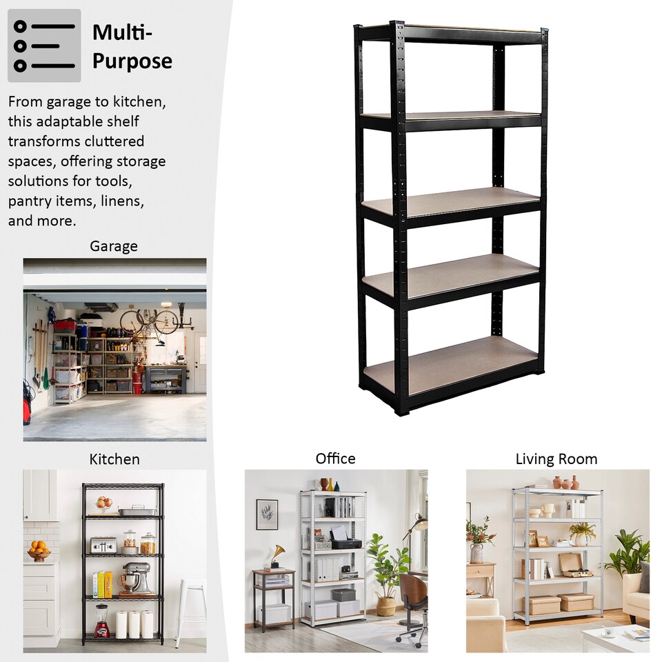 image 1 of Home Vida 5 Tier Large Heavy Duty Garage Shelves Adjustable Steel Shelving Storage Units - Black - Holds Upto 875kg Per Bay - 3 Bays