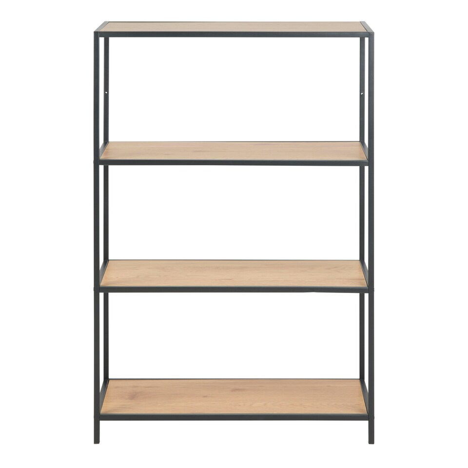 image 1 of Seaford Black Metal Low Bookcase with 3 Oak Shelves