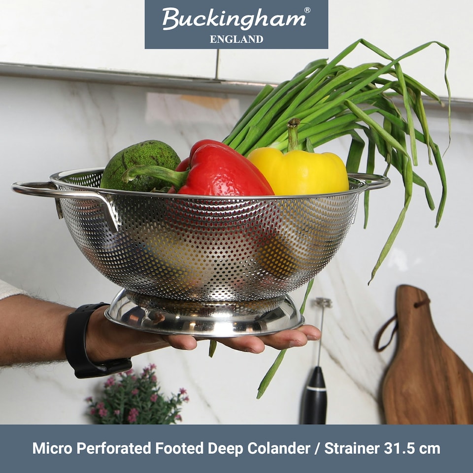 image 1 of Buckingham Stainless Steel Micro-perforated Deep Colander / Strainer 31.5 cm