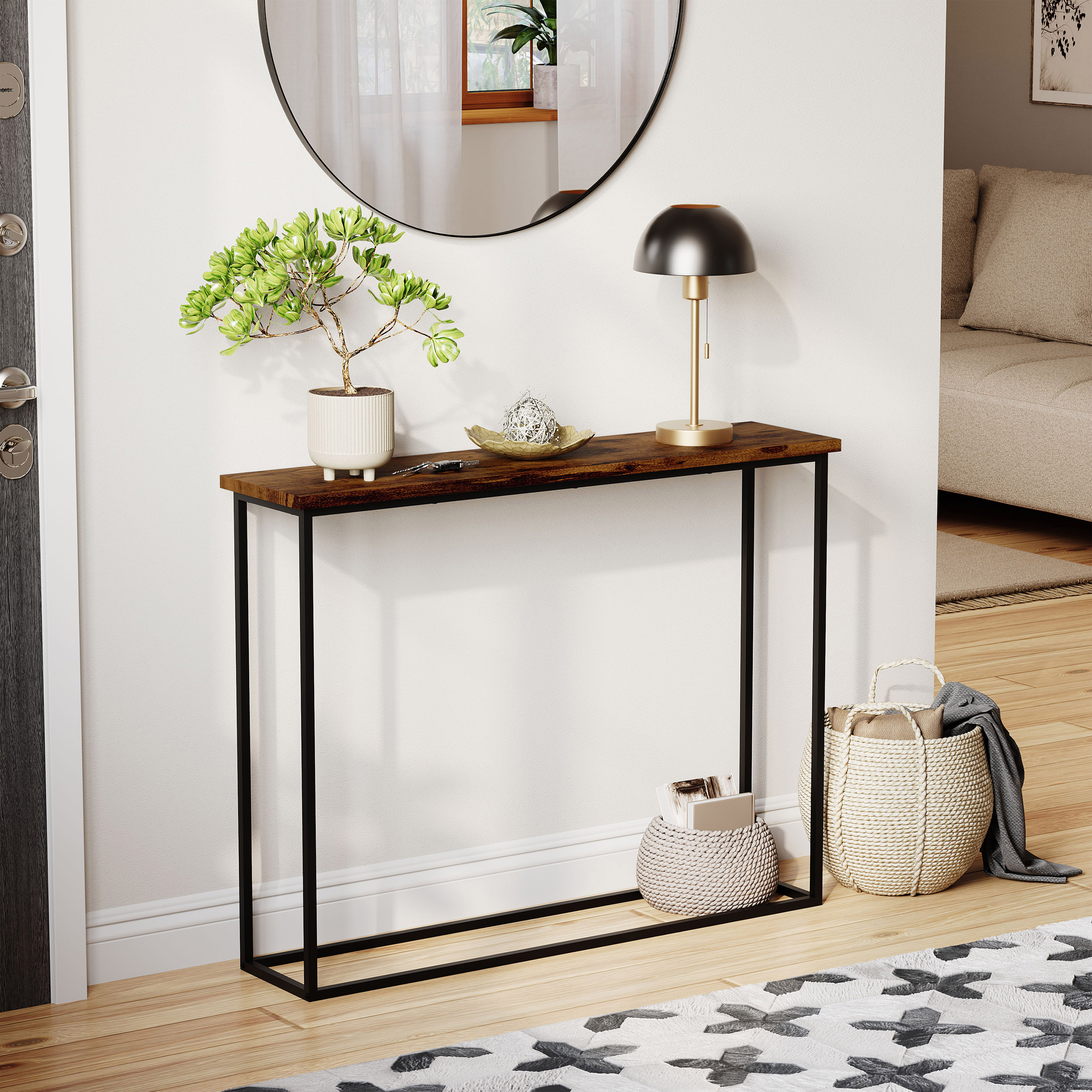Vida Designs Console Table With Metal Leg, Rustic Brown & Black | Black | Rustic Brown & Black