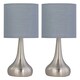 image 1 of Set of 2 Romana - Brushed Chrome Touch Operated Table Lamps Bedside Lights Grey Cotton Shade Silver | Grey