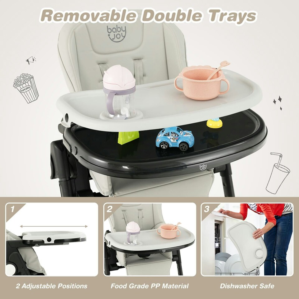 image 1 of COSTWAY 4-in-1 Baby High Chair Feeding Chair Grey