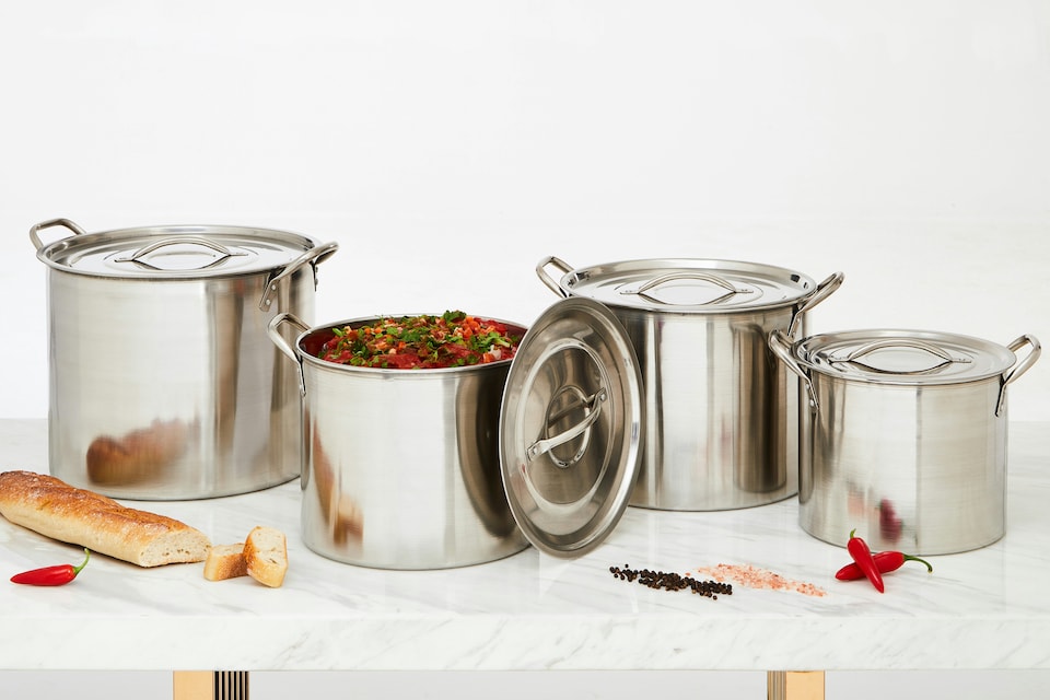 image 1 of Orsina 4 Pc Stainless Steel Stockpot Set, Stainless Steel Stock Pot With Twin Handles, Pots with Lid for Cooking
