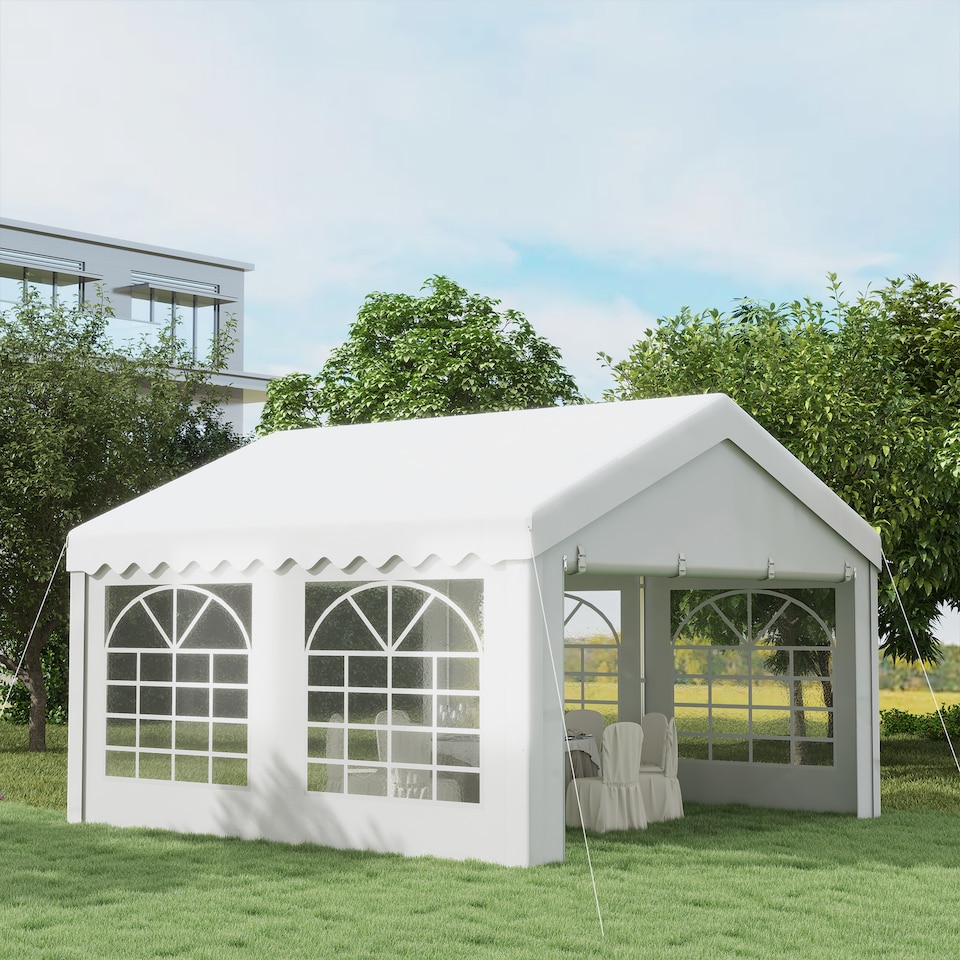 image 1 of Outsunny 4m x 4m Marquee Party Tent, Heavy Duty Wedding Canopy with Sidewalls, Doors, Windows, Galvanised Garden Gazebo for Parties Events, White