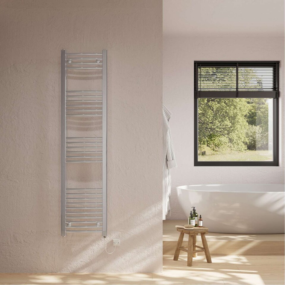 image 1 of Zennor - Chrome Electric Towel Rail H1600mm x W400mm Curved 300w Standard