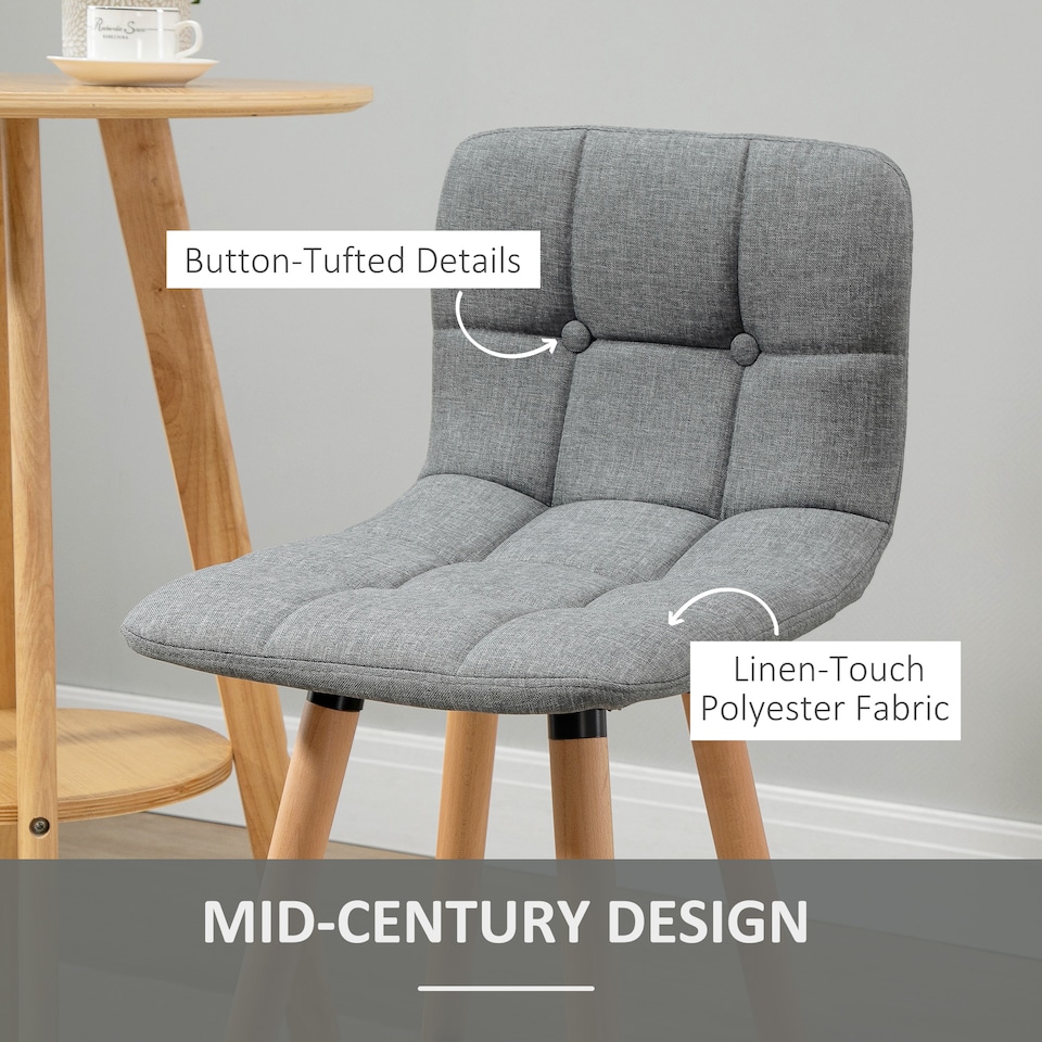 image 1 of HOMCOM Breakfast Bar Stool Set of 2 Armless Button-Tufted Counter Height Bar Chairs with Wood Legs & Footrest, Grey
