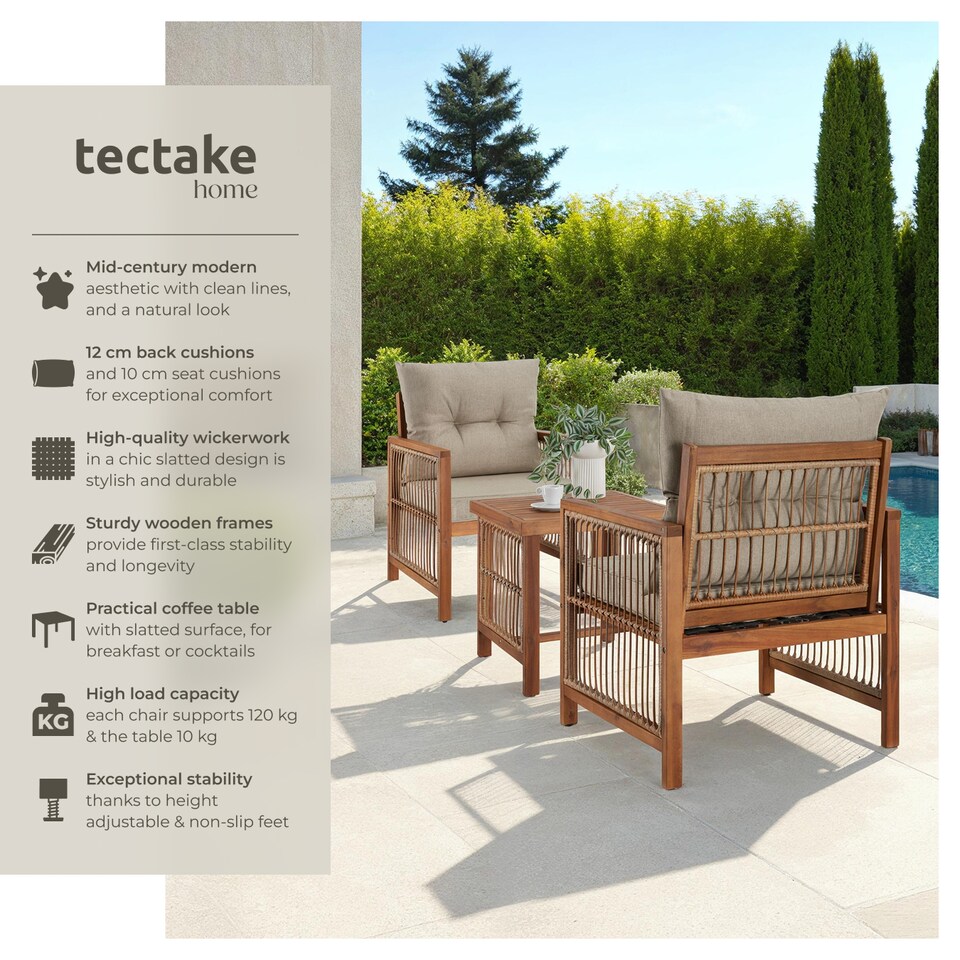 image 1 of Garden Furniture Eivissa with 2 Chairs, Side Table and Cushions in Elegant Rope Design