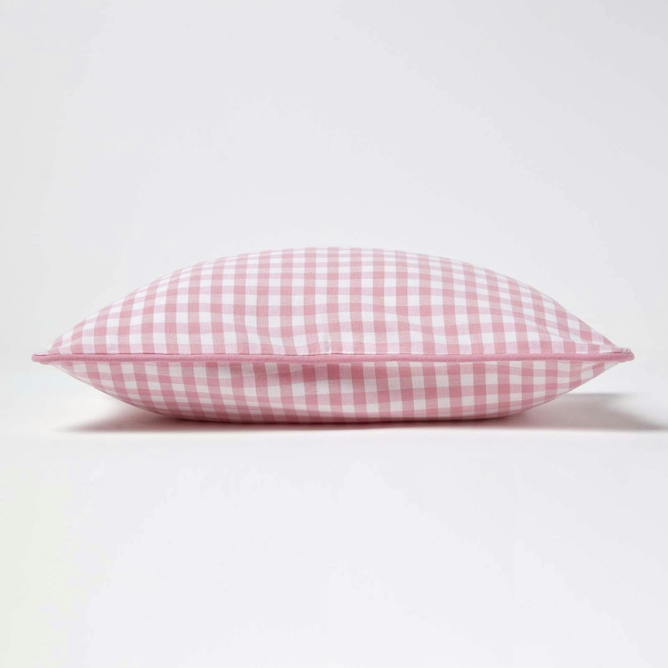 image 1 of Homescapes Cotton Gingham Check Pink Rectangular Cushion Cover - 30 x 50 cm | Pink | Pink | 30 x 50 cm
