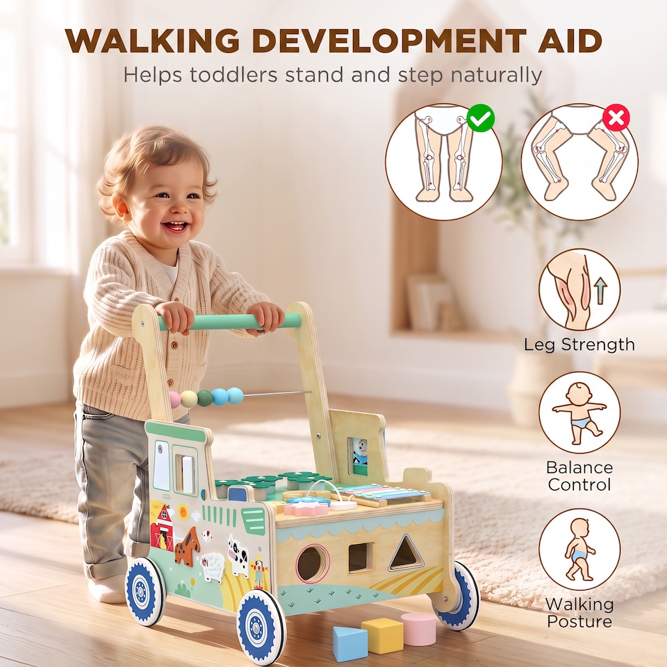 image 1 of AIYAPLAY Wooden Baby Walker for 1-3 Years, Push Along Walker Toys for 1-3