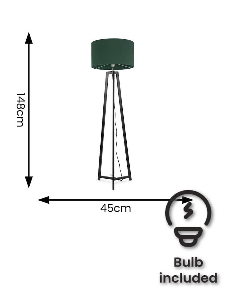 image 1 of ValueLights Lottie Black Wood Tripod Floor Lamp with Green Shade & Bulb | Green
