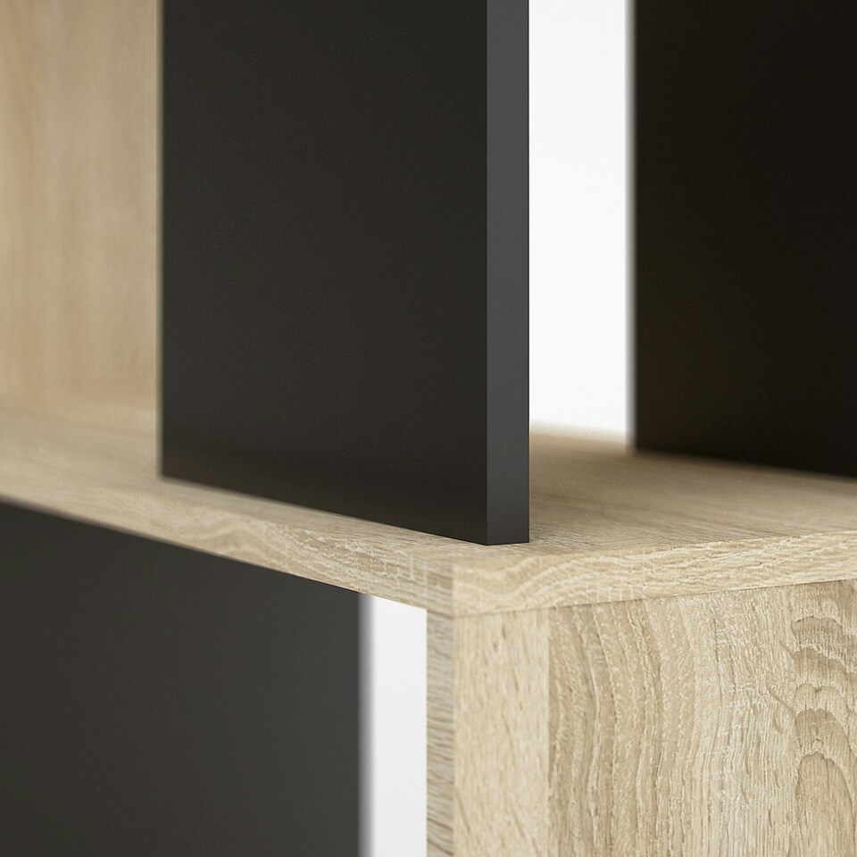image 1 of Maze Open Bookcase 4 Shelves in Oak and Black