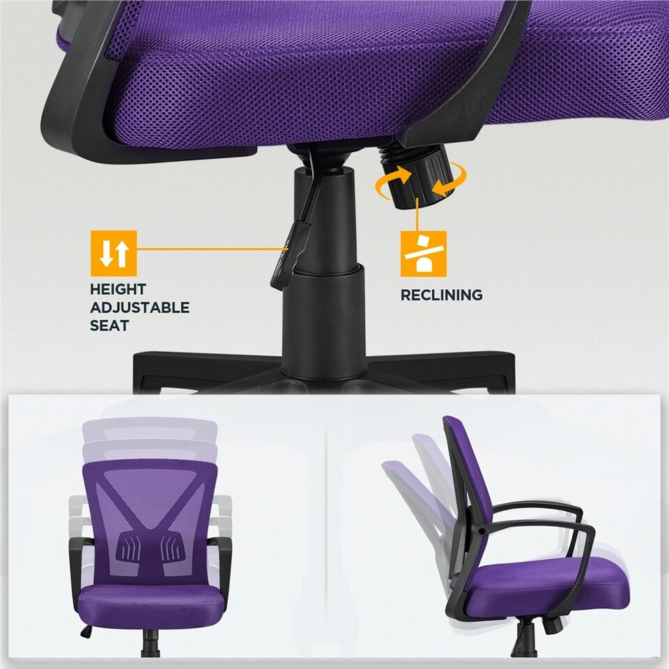 image 1 of Yaheetech Adjustable Computer Chair Study Chair with Mid Back Purple