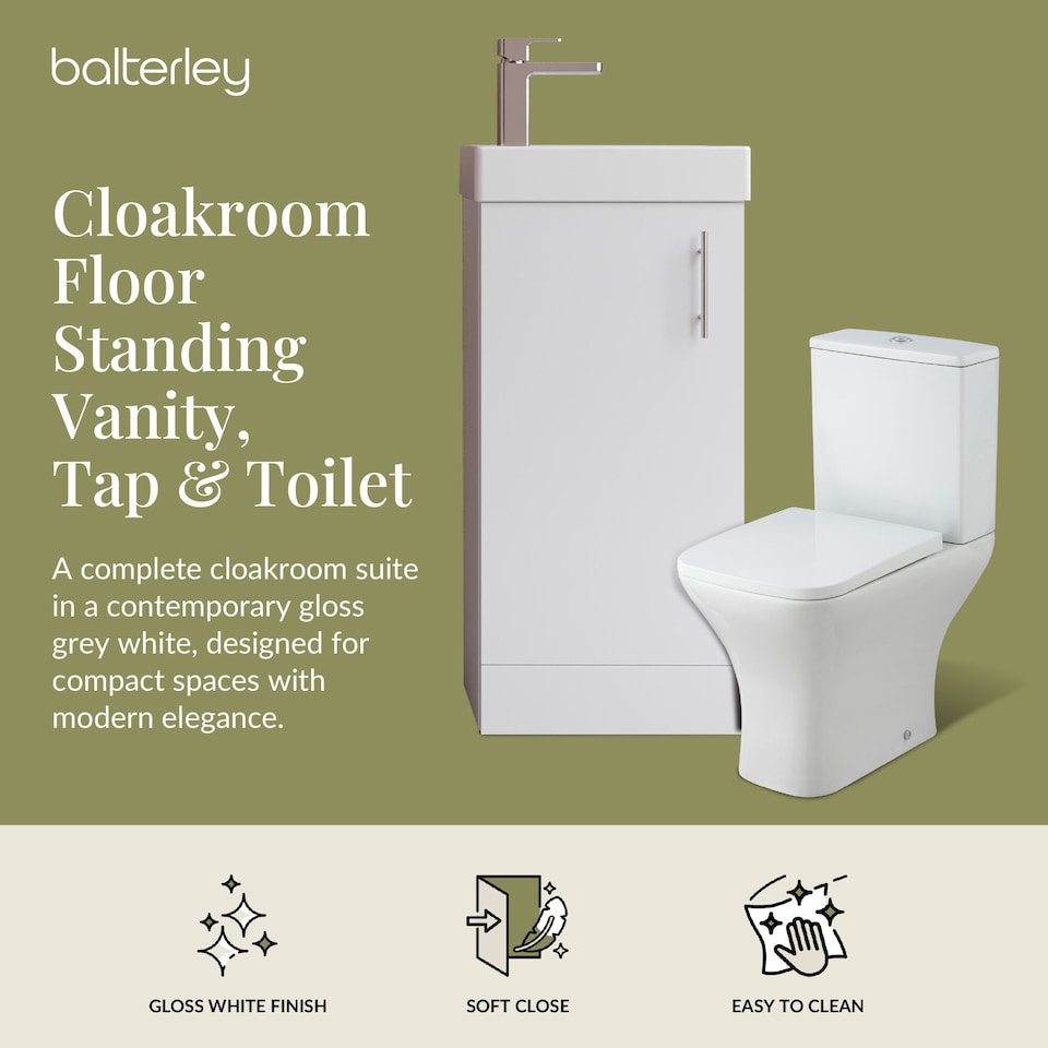 image 1 of Balterley Vanity Basin Unit, Tap, and Toilet Set | White | Gloss White | 781.0000 x 400.0000 x 222.0000mm