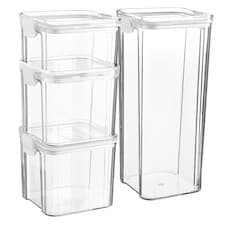 Argon Tableware 4 Piece Food Storage Containers Set - 3 Sizes - White - Resuable Container Meal Prep Container Tub Tupperware Airtight Lid