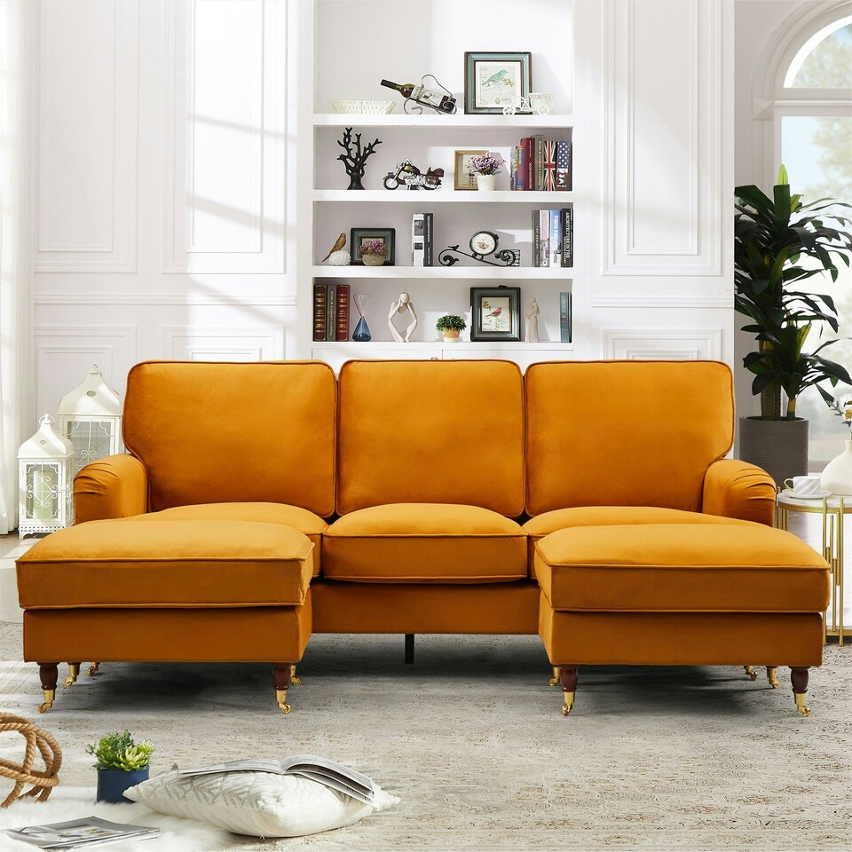 Woodbury U-Shaped Velvet Corner Sofa - Orange