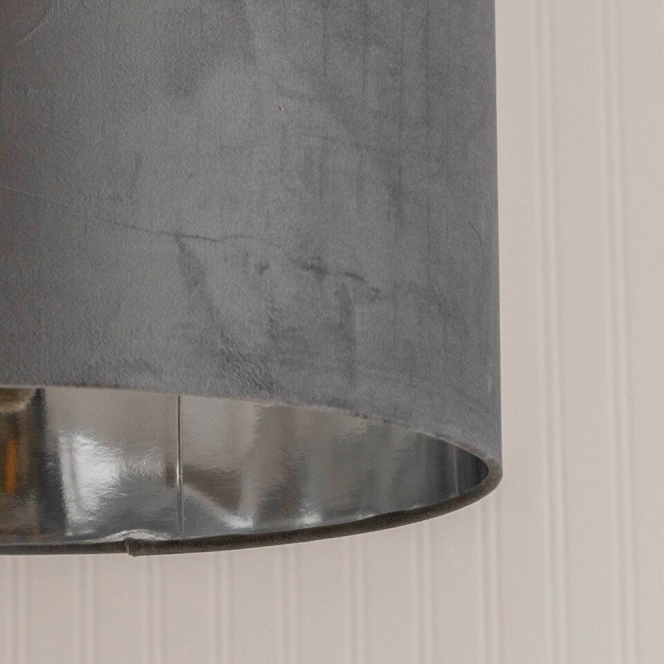 image 1 of ValueLights Reni Large Grey Velvet Chrome Inner Lamp Shade & Bulb Grey