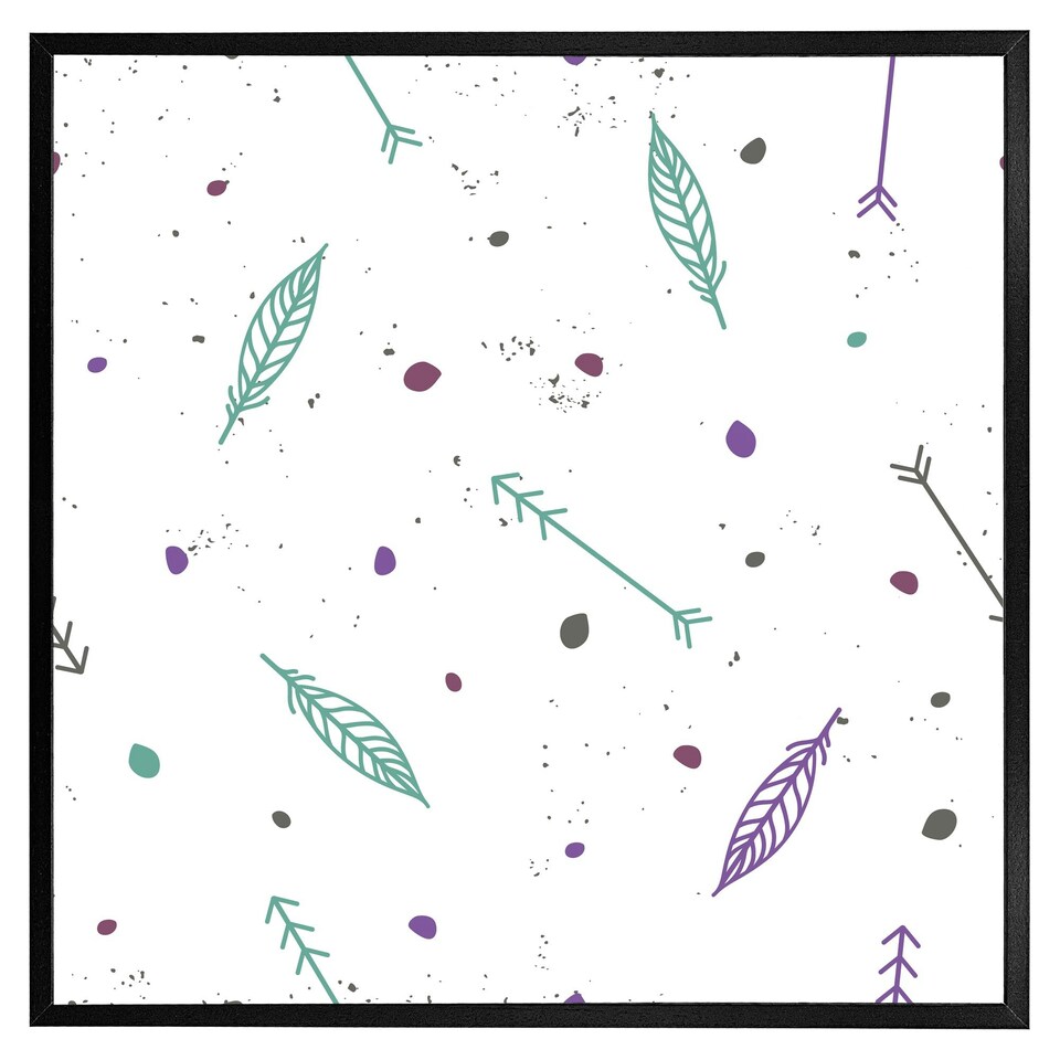 image 1 of Cute cartoon pattern with feathers and arrows in boho style (Picutre Frame) Brown | M