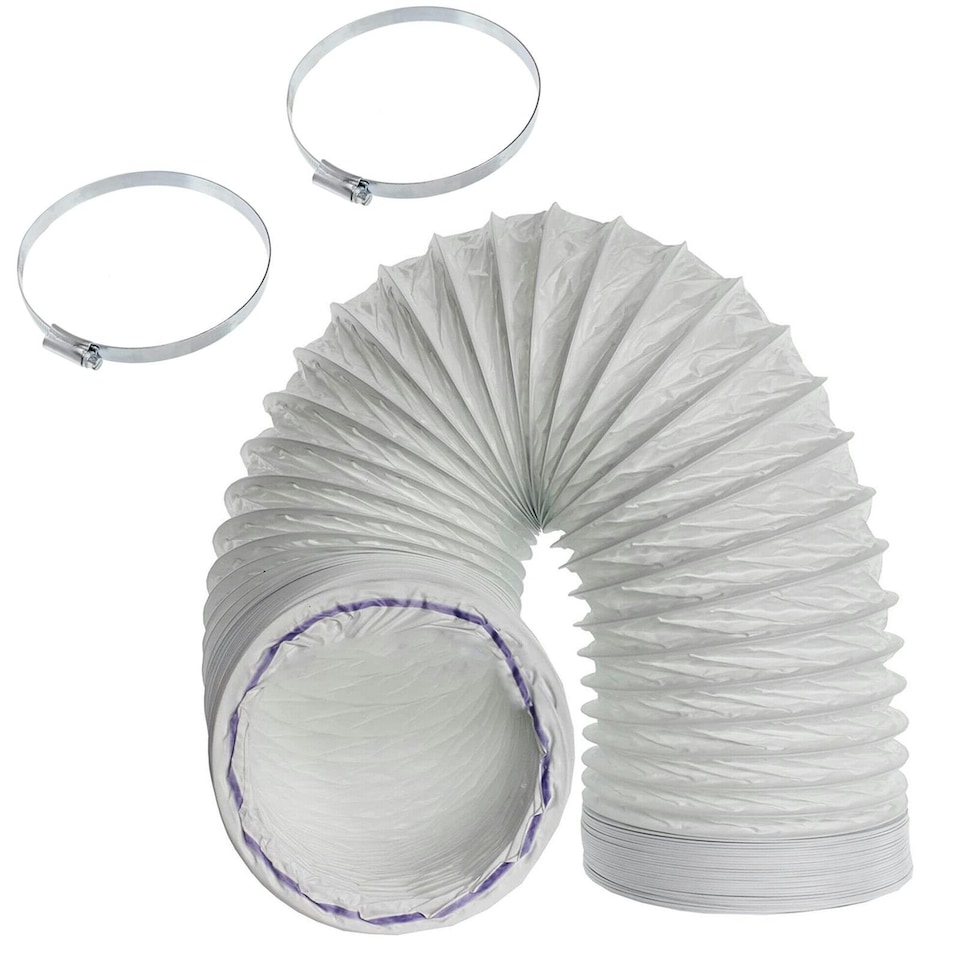 image 1 of SPARES2GO Vent Hose for Logik Air Conditioner Conditioning 3m 5" Extension + Pipe Clips White