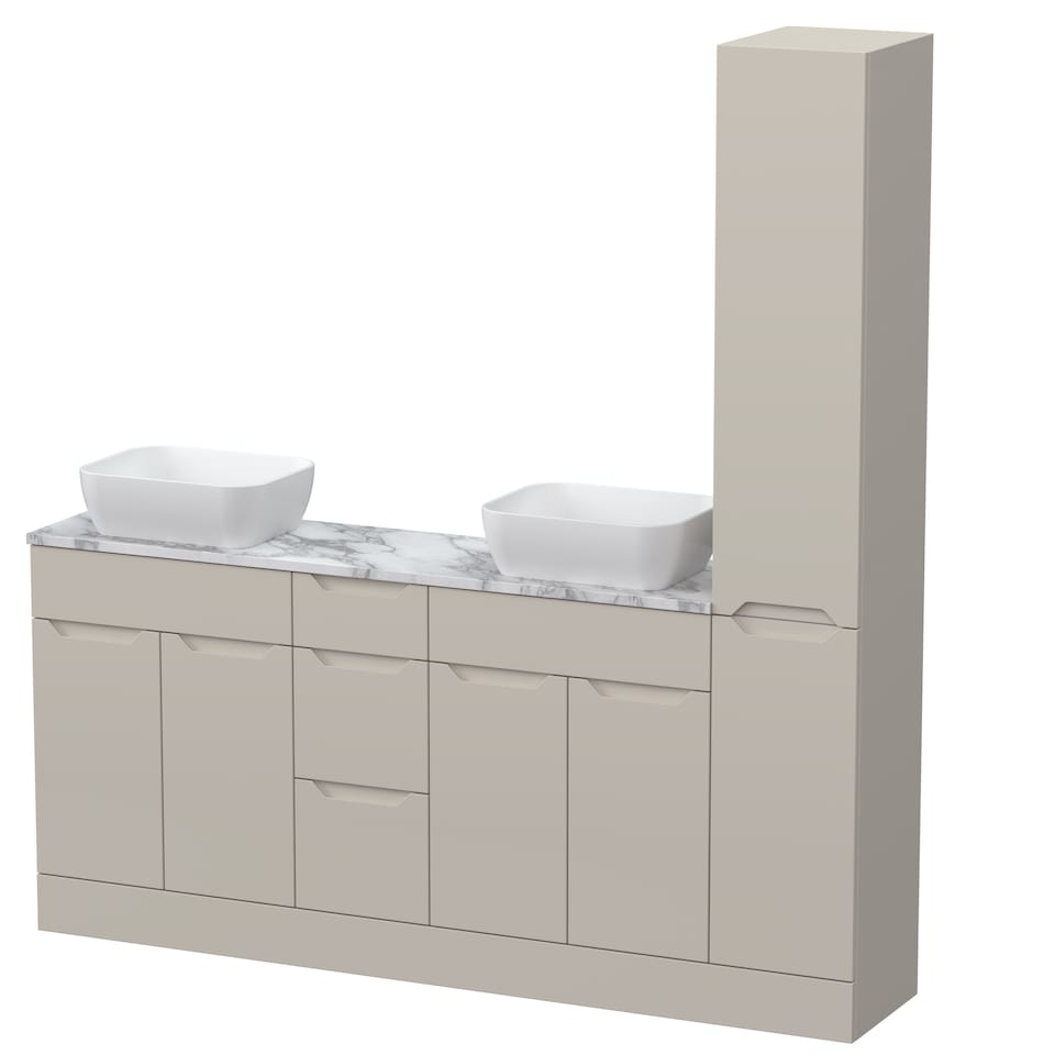 image 1 of Balterley Teddesley Floor Standing 4 Door 3 Drawer Vanity Combination Unit with Tall Unit, Laminate Worktop and Countertop Vessel, 1800mm, Fern Green