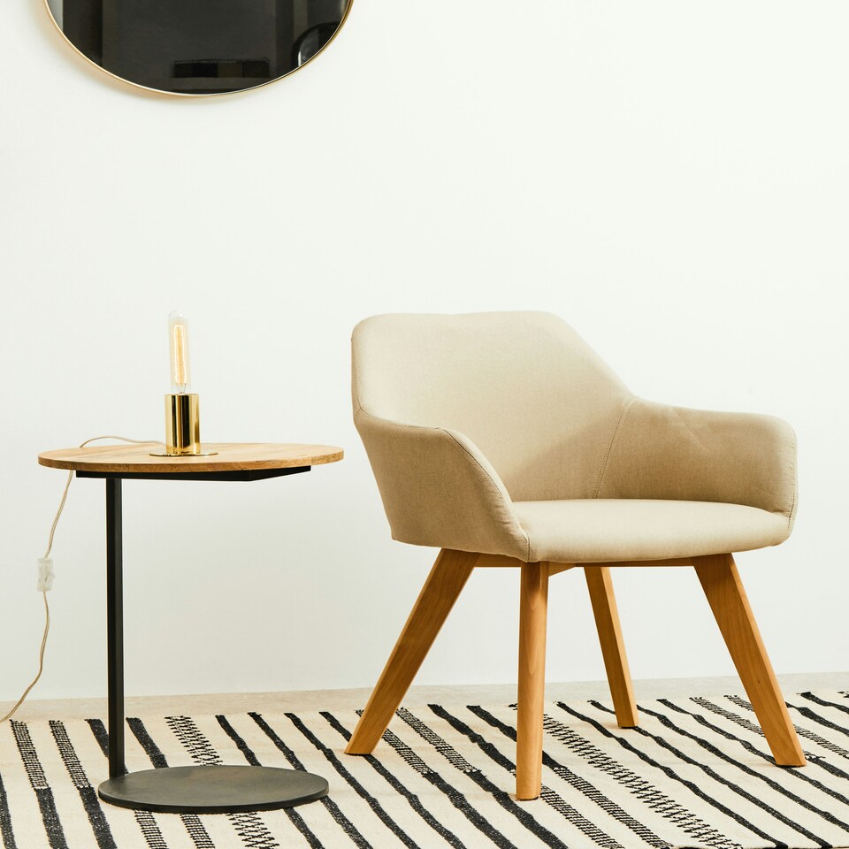 image 1 of Interiors by Premier Stone Fabric Chair With Wood Legs, Backrest Dining Chair, Space-Saving Office Accent Chair