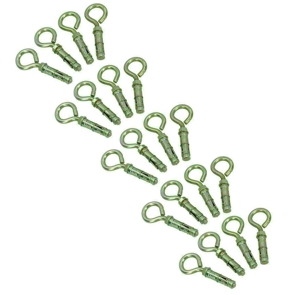 image 1 of 10mm Closed Hook Eye Bolts Rawl Shield Wall Anchor Expansion Brick Stone 20pc