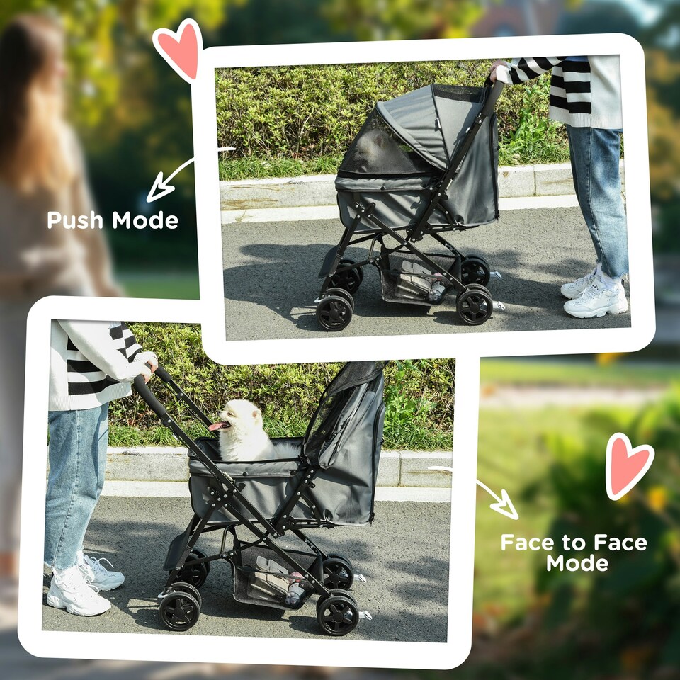 image 1 of PawHut Pet Stroller Dog Foldable Travel Carriage with Reversible Handle, Grey