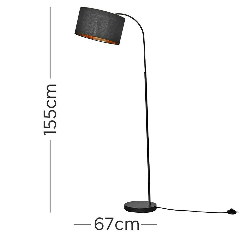 image 1 of ValueLights Curva Gloss Black Floor Lamp with Medium Black Drum Shade and LED Bulb | Black