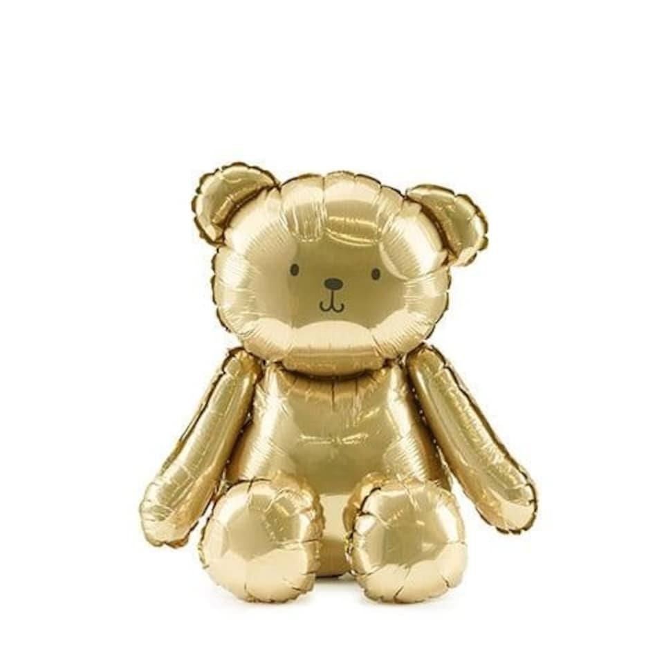 image 1 of Gold Teddy Bear Sitting Air Fill Foil Balloon 53cm / 21 in | Gold