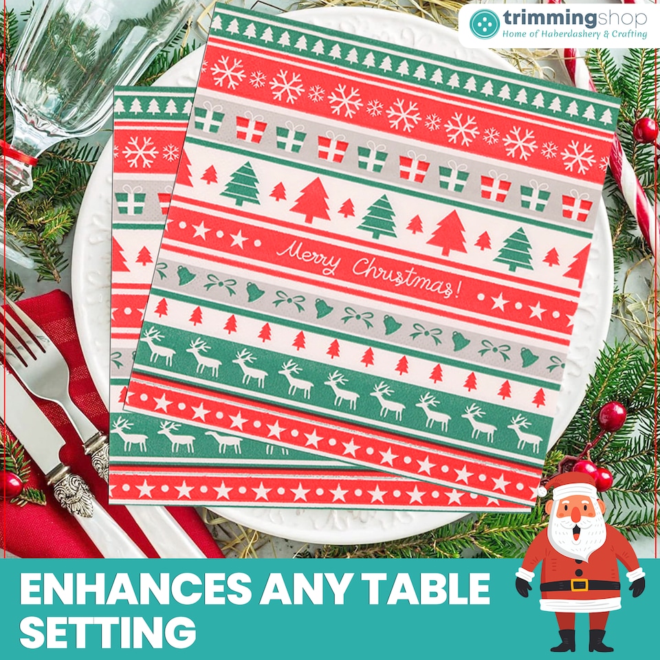 image 1 of 33cm Snowflake Reindeer Tree 2 Ply Christmas Napkins - 20 Pack