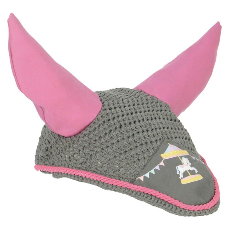 image 1 of Little Rider Merry Go Round Horse Fly Veil - Grey/Pink - Small Pony