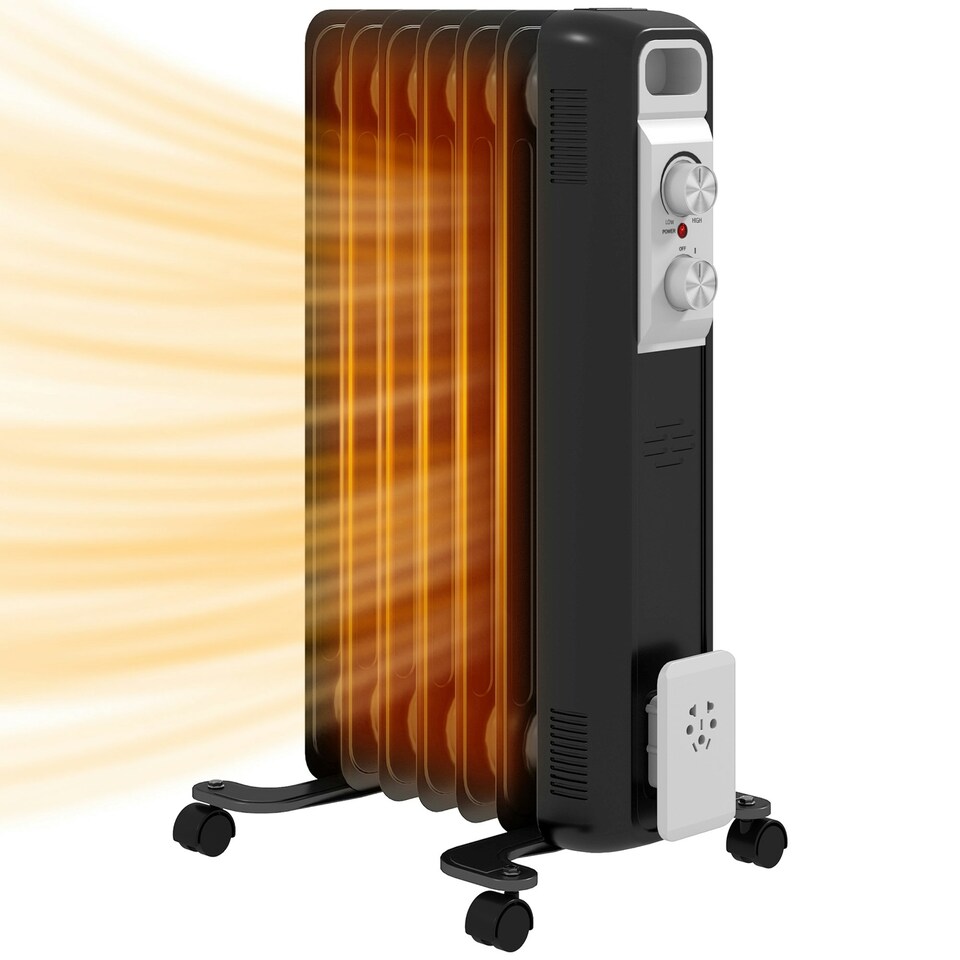 image 1 of HOMCOM 1500W 7 Fin Oil Filled Heater Radiator for Home, Black