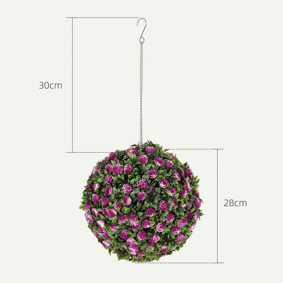 image 1 of HOMCOM Set of 2 Decorative Artificial Plants, UV-protected Artificial Plant Topiary Rose Balls, Fake Plants for Home Indoor outdoor Decor, 28cm, Purple