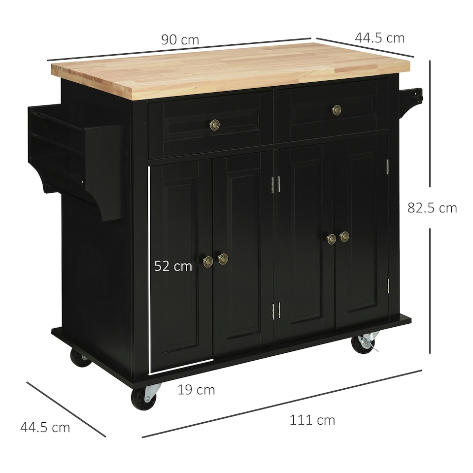image 1 of HOMCOM Rolling Kitchen Island Cart with Rubber Wood Top Black