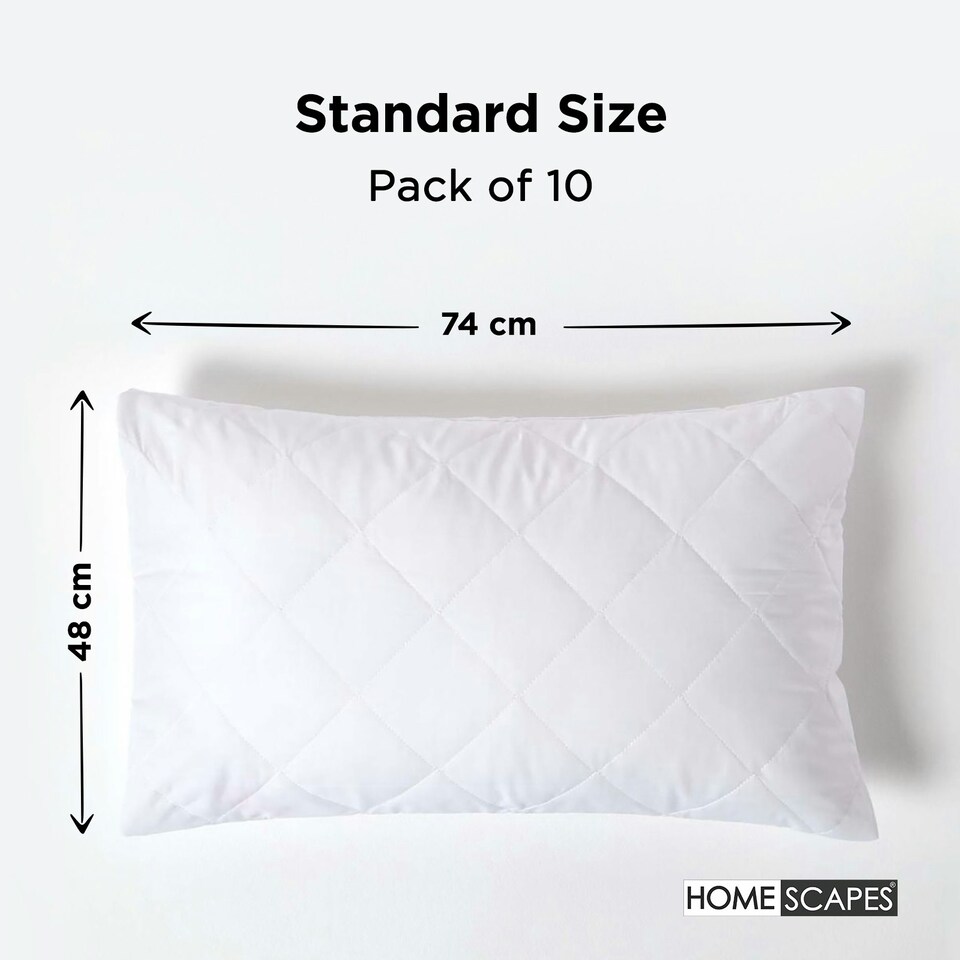 image 1 of Homescapes Standard Size Quilted Pillow Protector - Pack of 10 | White | Standard