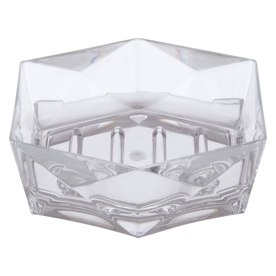 image 1 of Interiors by Premier Clear Acrylic Soap Dish For Bathroom, Geometric Design Soap Holder With Raised Edges, Draining Soap Dish