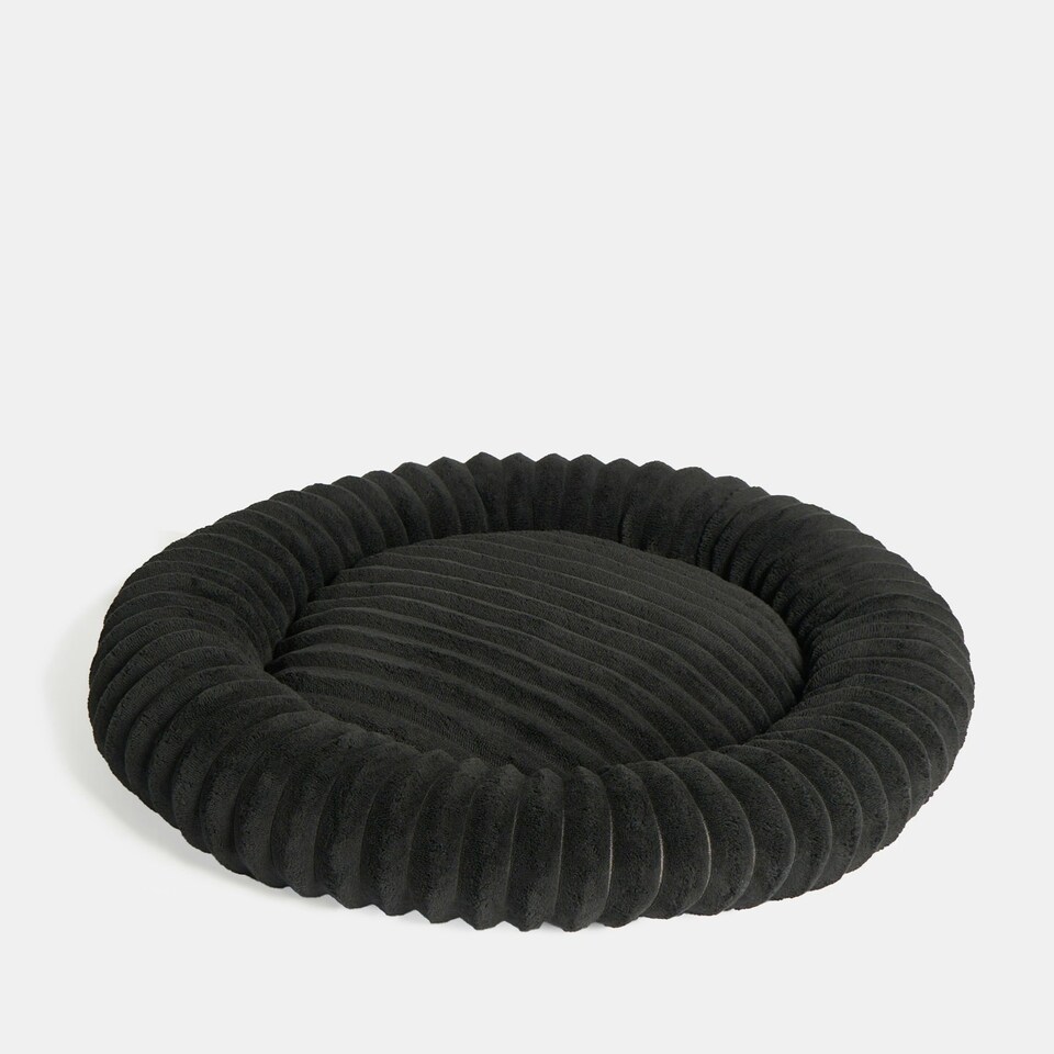 image 1 of OHS Ribbed Round Plush Plump Soft Warm Cosy Pet Dog Cat Cushioned Donut Bed Black | M
