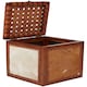 image 3 of Storage Stool With Metallic Stud Trim,Teak Wood Seat With Hair-on-Leather Base,Latticed Leather Top Stool Brown