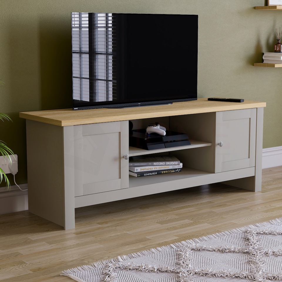 image 1 of Vida Designs Arlington 2 Door TV Unit Shaker Entertainment Storage, Grey & Oak | Grey | Grey & Oak | 1