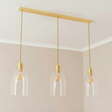 ValueLights Kira Glass Dome 3 Drop Bar Brushed Gold Diner Ceiling Pendant Light with Bulbs Gold