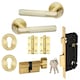 image 1 of Golden Grace 1 Set Knurled T-Bar Euro Lock Door Handle Set in Satin Brass Finish with Thumbturn Key and Ball Bearing Hinges Gold