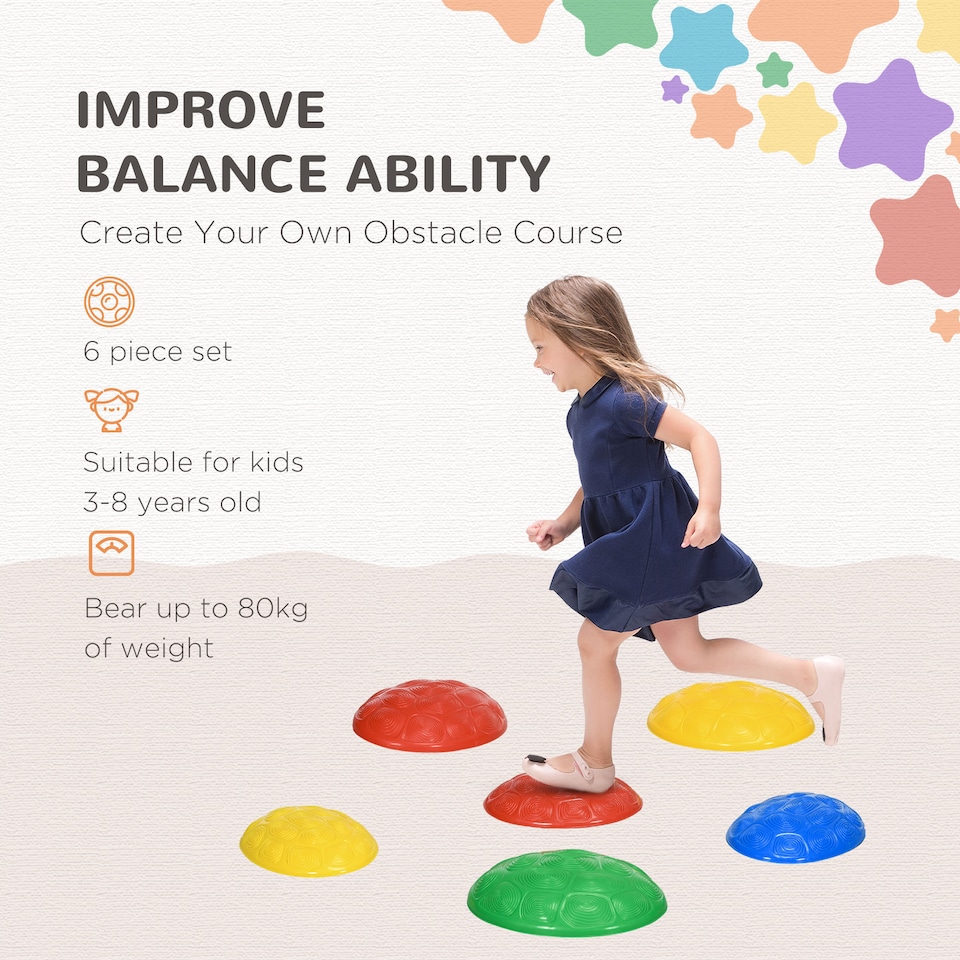 image 1 of ZONEKIZ 6PCs Balance Stepping Stones w Non-Slip Mats for Ages 3-8 Years