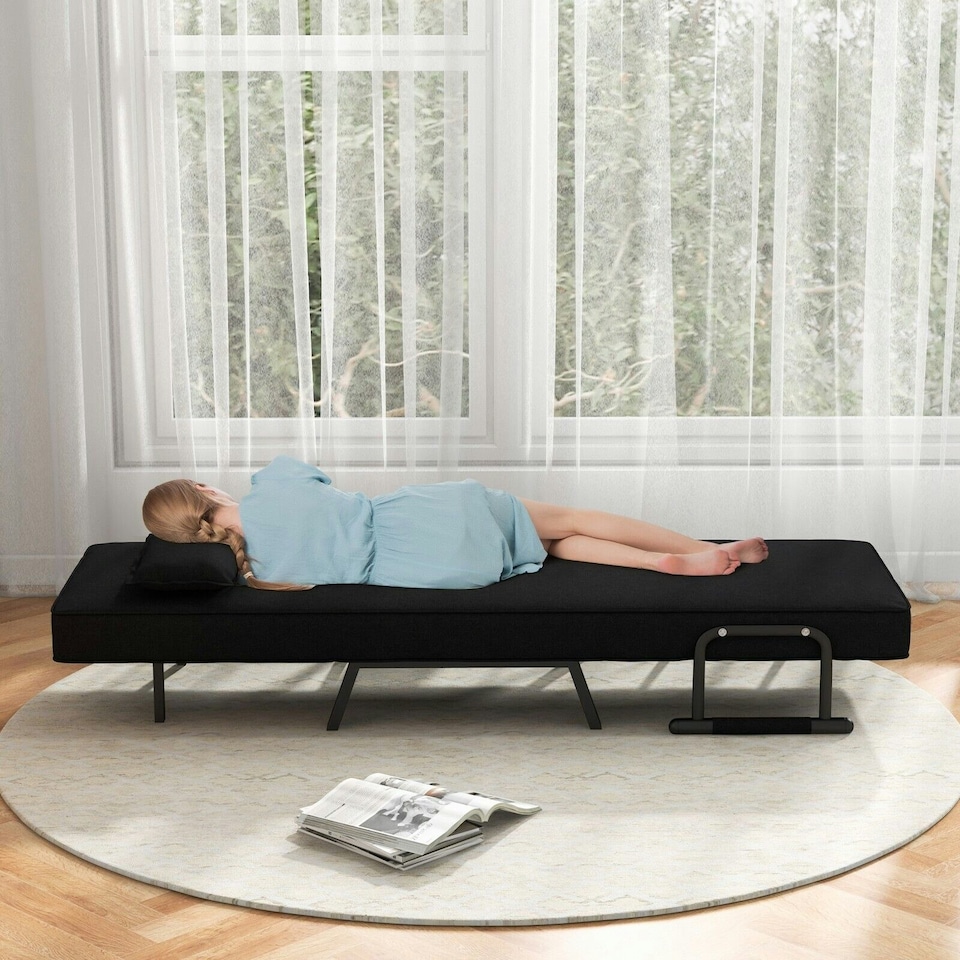 image 1 of COSTWAY Convertible Single Folding Sofa Bed Sleep Chair Dark Grey Black